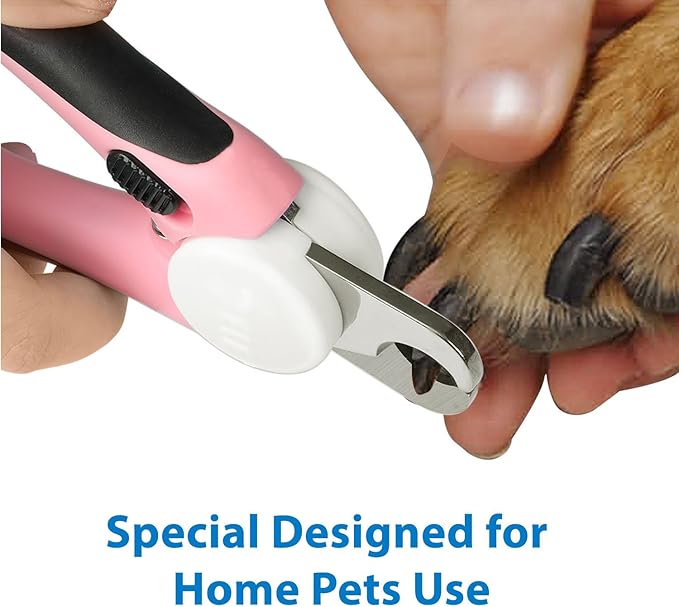 Flexzion Dog Cat Nail Clipper and Trimmer, Pet Toe Claw Scissor Grooming Tool with Stainless Steel Blades File Easy Grip Handle Safety Guard Avoid Overcutting for Small Medium Large Breed Puppy, Pink-PawvioPets