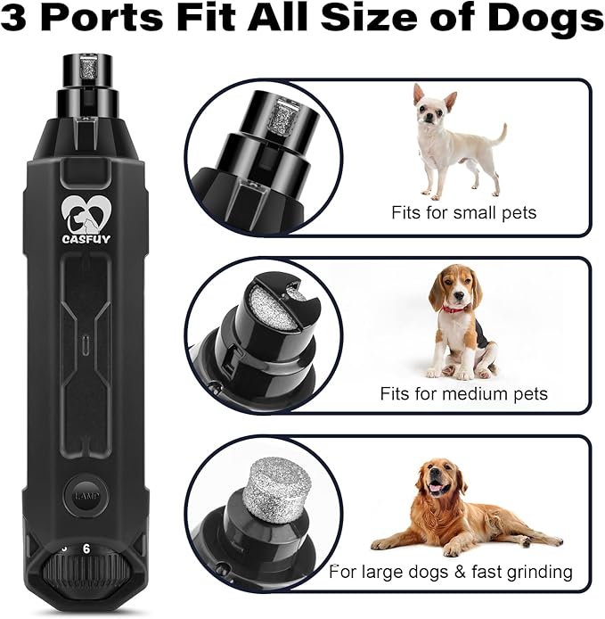 Casfuy 6-Speed Dog Nail Grinder - Newest Enhanced Pet Nail Grinder Super Quiet Electric Dog Nail Trimmer Rechargeable Painless Paws Grooming & Smoothing Tool for Large Medium Small Dogs (Grey)-PawvioPets