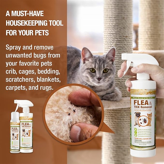 EcoVenger Flea & Tick Removal Spray 16oz for Dogs and Cats, Protects from Fleas, Mites, Ticks & Mosquitoes, eliminates+ Repels+ Housekeeping, Indoors/Outdoors, Plant-Based Formula Safe for Pets & Kids-PawvioPets
