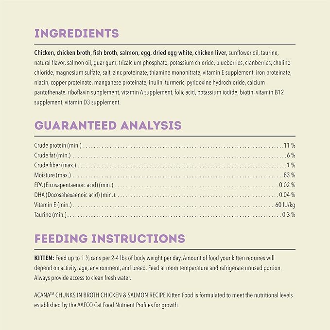 ACANA Chunks in Broth Wet Cat Food Chicken & Salmon Recipe for Kittens 5.5oz Cans (6 Count)-PawvioPets