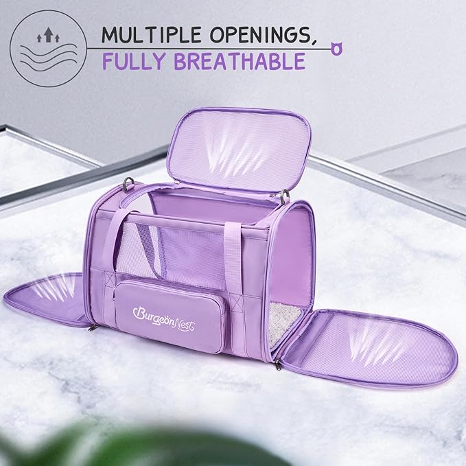 BurgeonNest Cat Dog Carrier, Cat Carriers for Large Medium Cats 20 lbs, Soft Sided Puppy Kitten Pet Carrier Under 25 lbs, Collapsible Travel Cat Carrier with Unique Side Bag (Medium)-PawvioPets