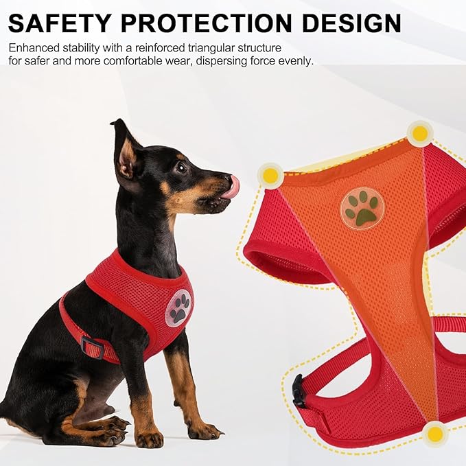 BINGPET No Pull Dog Harness - All Weather Mesh Step-in Vest for Small Dogs, Breathable Mesh Puppy & Cat Harness, Red, X-Small-PawvioPets