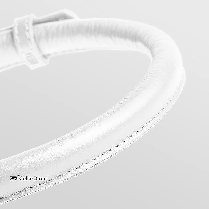 CollarDirect Rolled Leather Dog Collar, Soft Padded Round Puppy Collar, Handmade Genuine Leather Collar Dog Small Large Cat Collars 13 Colors (13-16 Inch, White Textured)-PawvioPets