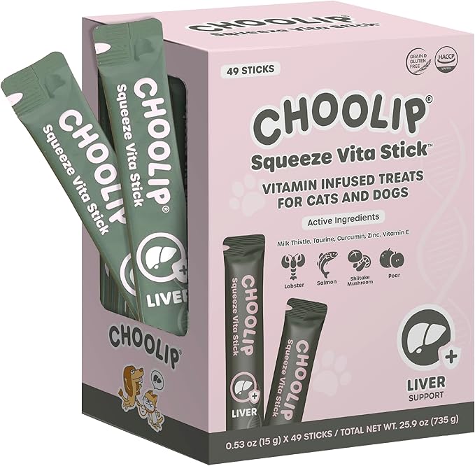 Grab & Go Squeeze Vita Stick Lickable Treats for Dogs & Cats. 49 Liver Support Sticks with Essential multivitamins. Soft and Tasty Paste for All Life Stages, Supporting Liver Health-PawvioPets