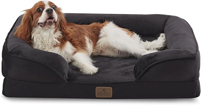 Bedfolks Orthopedic Dog Bed, Waterproof Dog Sofa Bed for Medium Dogs, Egg Foam Pet Couch Bed with Removable Washable Cover and Nonslip Bottom, Black-PawvioPets