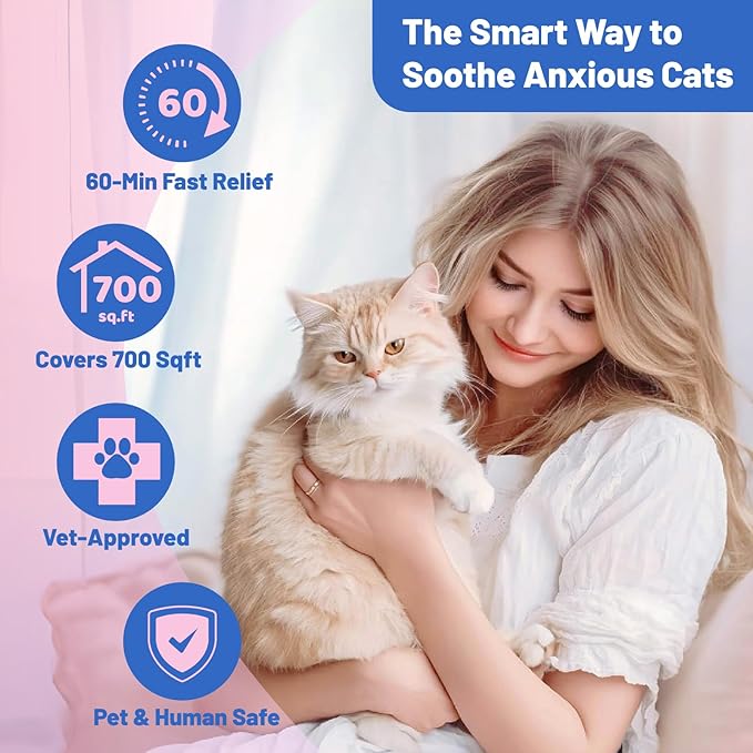 Cat Calming Diffuser, Cat Calming Pheromone Diffuser, Safe Cat Anxiety Relief, Lasts 60 Days, Reduce Stress, Cat Pheromone Diffuser (2Diffusers+2Refills), Calming Cat Pheromone Diffuser-PawvioPets