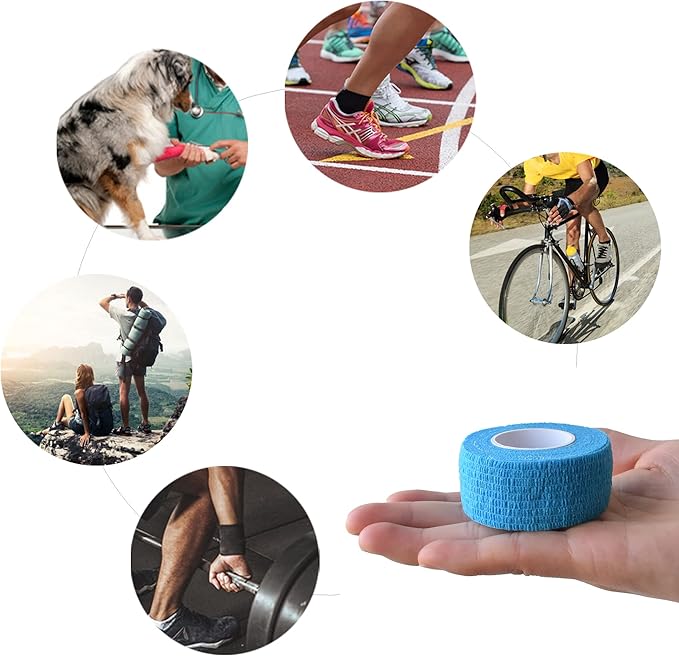 9 Pack 1" x 5 Yards Self Adhesive Bandage Wrap Self Stick Wrap for Ankle, Wrist, Finger, Sports, Breathable Cohesive Vet Tape for Pets (Light Blue)-PawvioPets