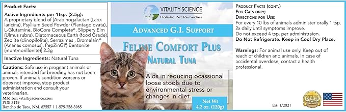 Feline Comfort Plus, Extra Drying Digestive Aid, GI Support Helps with Vomiting and Diarrhea, 100% Additive Free, 120g (Seafood, Small)-PawvioPets