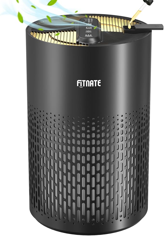 FITNATE Air Purifiers for Home Large Room Up to 1076 Ft² with Aromatherapy, H13 True HEPA Air Purifier for Pets, Quiet Air Cleaner for Smoke Dust Pollen Pet Dander Odor, with Night Light,Timer, Black-PawvioPets