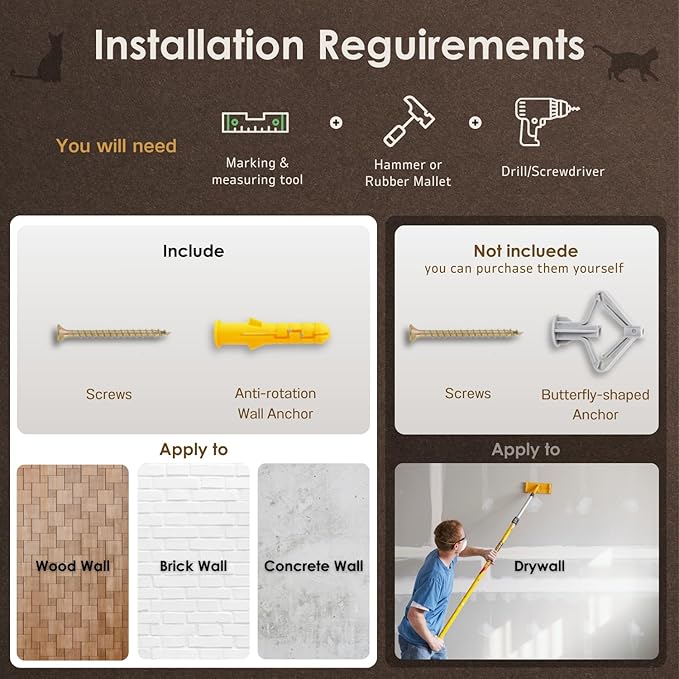 3 Pcs Cat Steps and Perches for Wall, Climbing Shelf With Hemp Rope, Wall-Mounted Furniture Set With Scratching Pads for Playing (Black)-PawvioPets