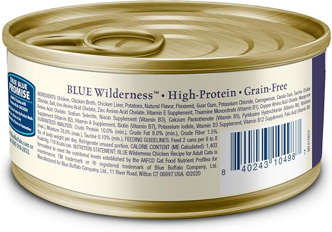 Blue Buffalo Wilderness High-Protein, Grain-Free Natural Wet Food for Adult Cats, Chicken Paté, 3-oz, 24-pack-PawvioPets