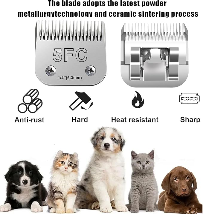 4PCS Dog Grooming Blades Compatible with Andis,Oster A5,Wahl km10 Dog Clippers,Detachable Dog Clipper Replacement Blade for Dog Cat Horse Animal Size -#10+4FC+5FC+7FC-PawvioPets