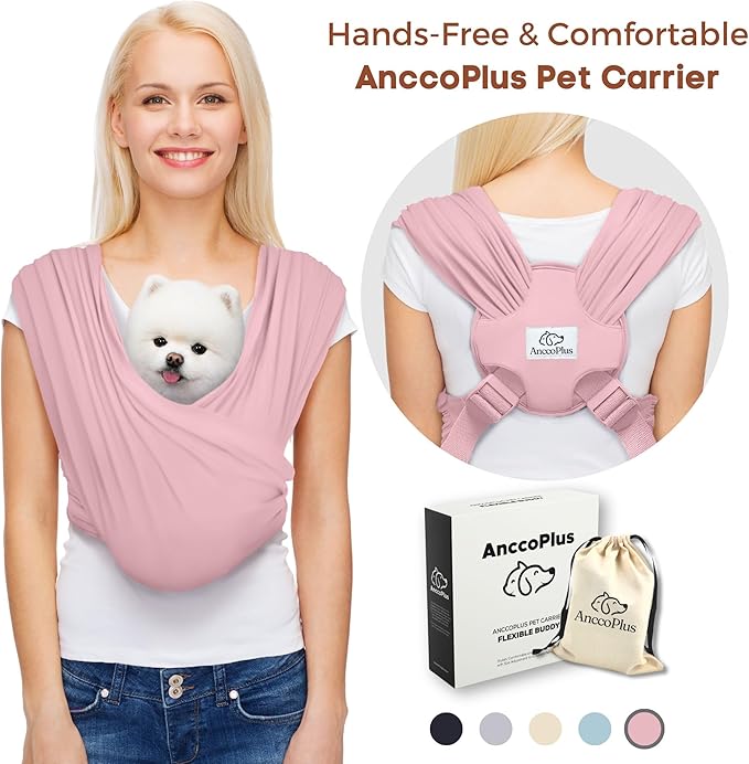Dog Carriers for Small Dogs, Front Facing Dog Sling Carrier, Hands Free Cat Carrier, Size Adjustable, Reducing Back Pain, Premium Cotton, Safe and Soft Dog Carrier (Plus, Light Pink)-PawvioPets