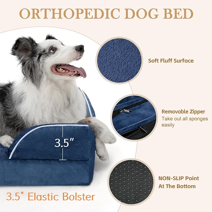 Comfort Expression Small Dog Beds Waterproof Orthopedic Foam Dog Sofa Beds for Medium Dogs Comfy Pet Bed with Washable Removable Cover & Non-Slip Bottom(Small,Navy Blue)-PawvioPets