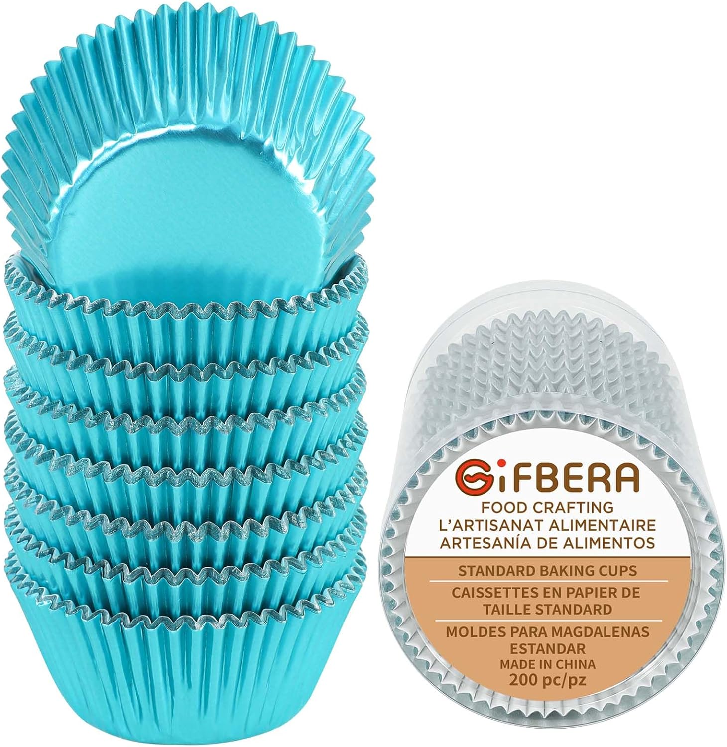 Gifbera Foil Cupcake Liners Metallic Paper Muffin Standard Baking Cups 200-Count (Aqua)