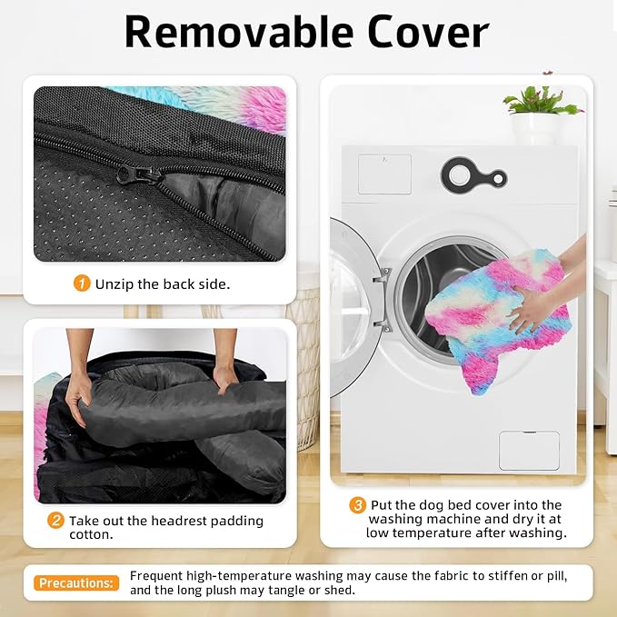 GGIB Calming Dog Bed Fluffy Plush Dog Mat for Furniture Protector with Removable Washable Cover for Large Medium Small Dogs and Cats (Large, Rainbow)-PawvioPets
