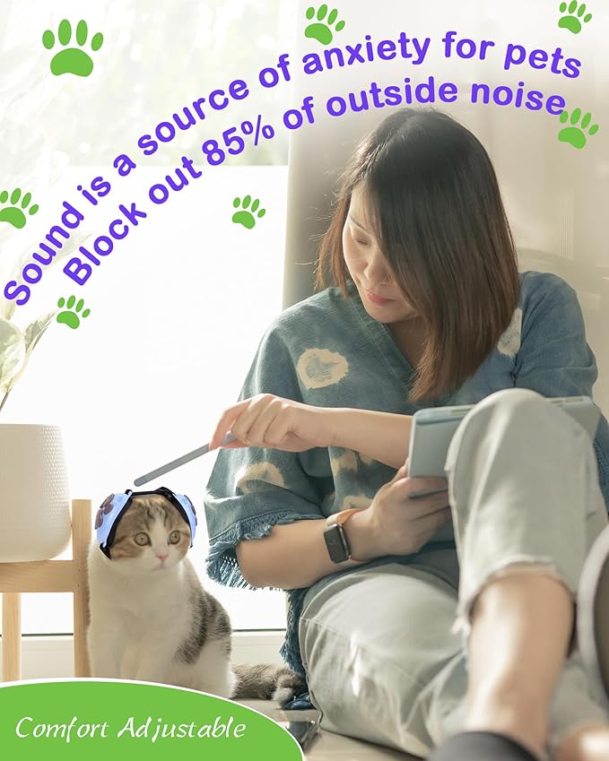 Calming Earmuffs for Cats and Small Dogs - for Anxiety Relief - Noise Canceling for Fireworks, Thunderstorms, Pet Grooming & Force Drying - Dog Ear Muffs Noise Protection (Blue, Medium)-PawvioPets