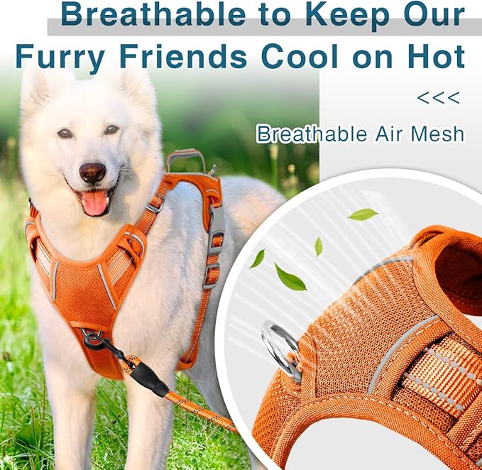 BARKBAY Dog Harness No Pull with ID Tag Pocket - Heavy Duty, Reflective, Easy Control for Large Dogs(Orange,XL)-PawvioPets