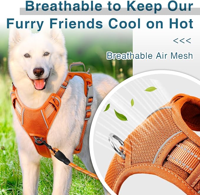BARKBAY Dog Harness No Pull with ID Tag Pocket - Heavy Duty, Reflective, Easy Control for Large Dogs(Orange,L)-PawvioPets