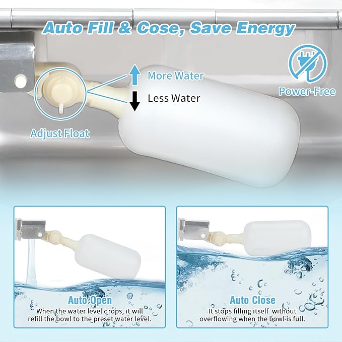 FHTONGE 304 Stainless Steel Automatic Dog Water Bowl Dispenser with Drainage and Float Valves, Large Auto Fill Dog Waterer for Outdoor Big Dogs Livestock Poultry Horse Cow Goat Pig Chicken Duck Rabbit-PawvioPets