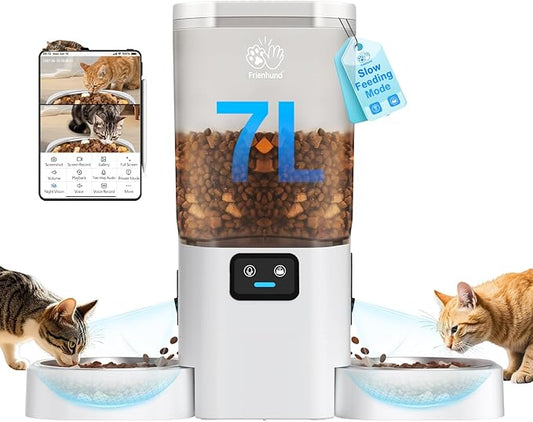 Automatic Cat Feeder with Two HD Camera for 2 Cats: 5G WiFi Automatic Dog Feeder with Night Vision & Slow Feed, 7L Auto Cat Food Dispenser for Multiple Pet, Detachable for Cleaning - 29 Cup-PawvioPets
