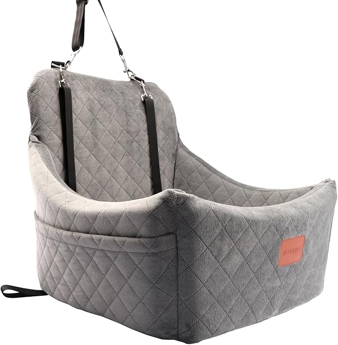 Dog Car Seat for Medium Sized Dog,Pet Travel Car Bed with Seat Belt Channle,Fully Detachable and Washable Car Dog Seat with Adjustable Straps,3 Straps Easy to Install (Grey)-PawvioPets