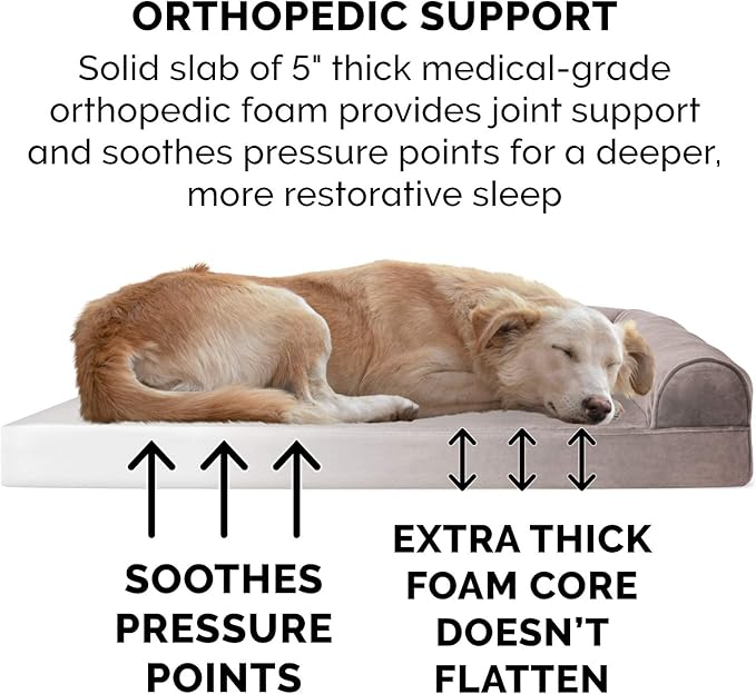 Furhaven Orthopedic Dog Bed for Large Dogs w/ Removable Bolsters & Washable Cover, For Dogs Up to 125 lbs - Faux Fur & Velvet Sofa - Driftwood Brown, Jumbo Plus/XXL-PawvioPets