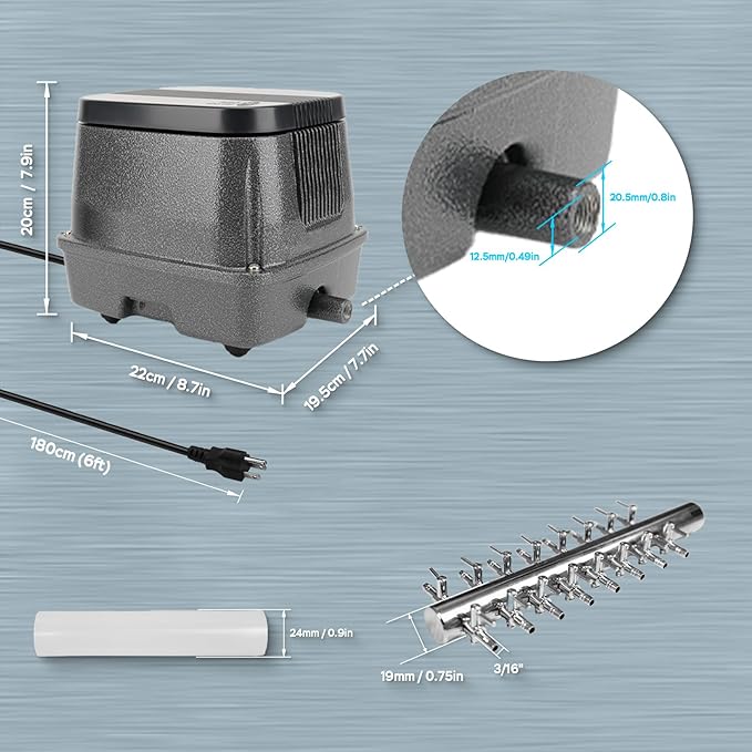 AquaMiracle Linear Air Pump ZP-40/ZP-60/ZP-100/ZP-200 for Pond Aeration, 635/950/1600/4000GPH Septic Air Pump Pond Aerators for Outdoor Ponds, Waste Treatment, Aquarium, Fish Farm, Seafood Restaurant-PawvioPets