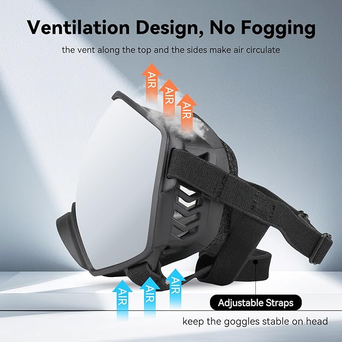 Dog Sunglasses UV Protection Clear Dog Goggles Windproof Glasses with Elastic Straps for Medium-Large Breed, Black Frame + Silver Lens-PawvioPets