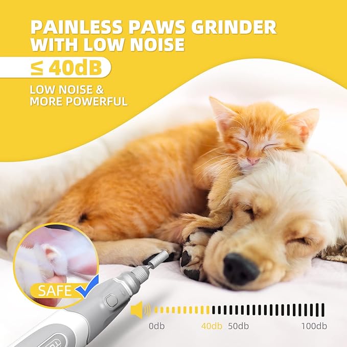Dog Nail Grinder and Clippers - Upgraded 3-Speed Electric Rechargeable Pet Nail Trimmer with LED Light Super Quiet Paws Grooming Kit Painless Grinding Tool for Large Medium Small Dogs & Cats-PawvioPets