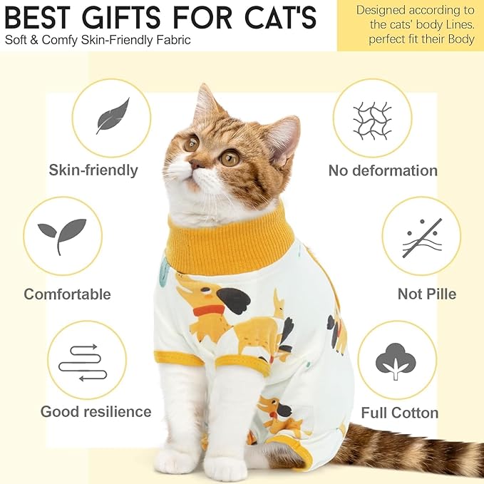 DENTRUN Cat Surgery Recovery Suit Female Male Soft Onesie, Kitten Surgical Collar Cone Alternative Shirt, Abdominal Wounds Anti-Licking Pajama for Small Pets Spay, Cat Body Suit Post Surgery-PawvioPets