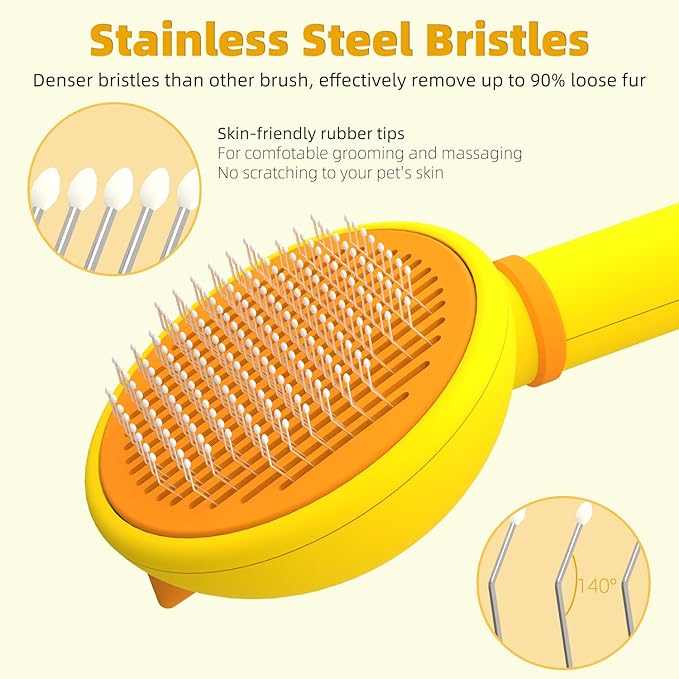 Cat Brush for Shedding, Self-Cleaning Slicker Brush for Indoor Cats, Gently Remove Loose Fur, Pet Grooming Massage Deshedding Tool, Suits Long & Short Haried Cats and Dogs-PawvioPets