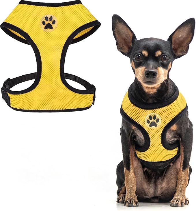 BINGPET No Pull Dog Harness,Soft Mesh Breathable All Weather Vest Harness,Safety Protection Design Durable Adjustable Step-in Easy Walk Dog Harness for Small Medium Large Dogs(Yellow,S)-PawvioPets