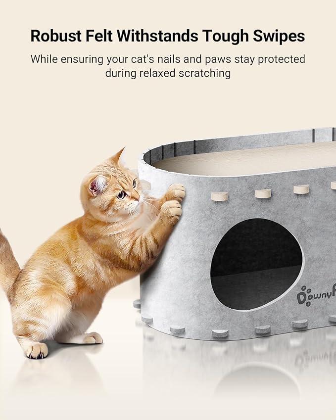 DownyPaws Cat House for Indoor Cats, Cat Bed Cave for Multiple & Large Cats Up to 22 Lbs, Scratch Resistant Peekaboo Cat Caves, Foldable Tunnel Enclosed Bed, PeekaPurr, Marble-PawvioPets