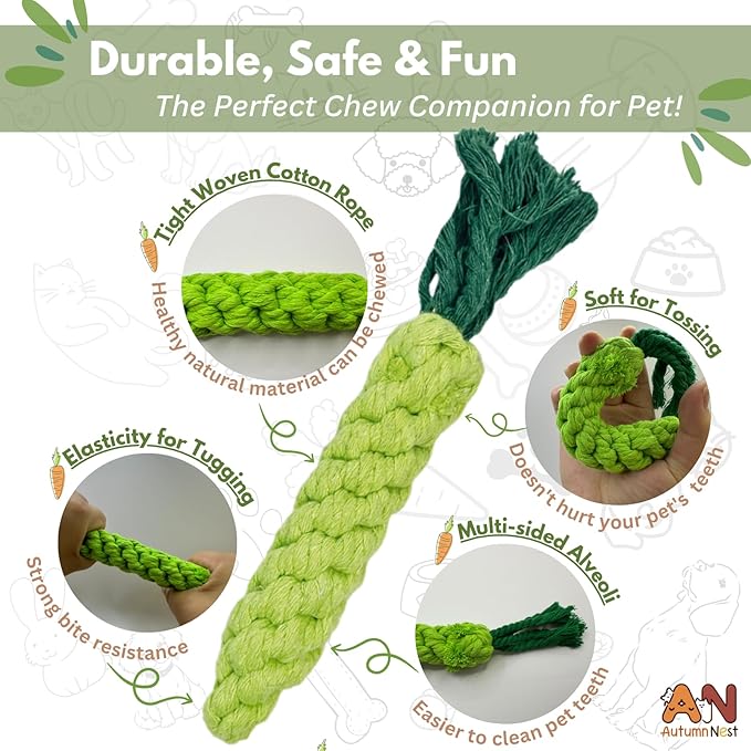 3PCS Green Woven Pet Chew Set, Dog Chew Accessories, Cat Interactive Chews, Safe & Durable Braided Chews for Dogs, Cats & More Pets-PawvioPets
