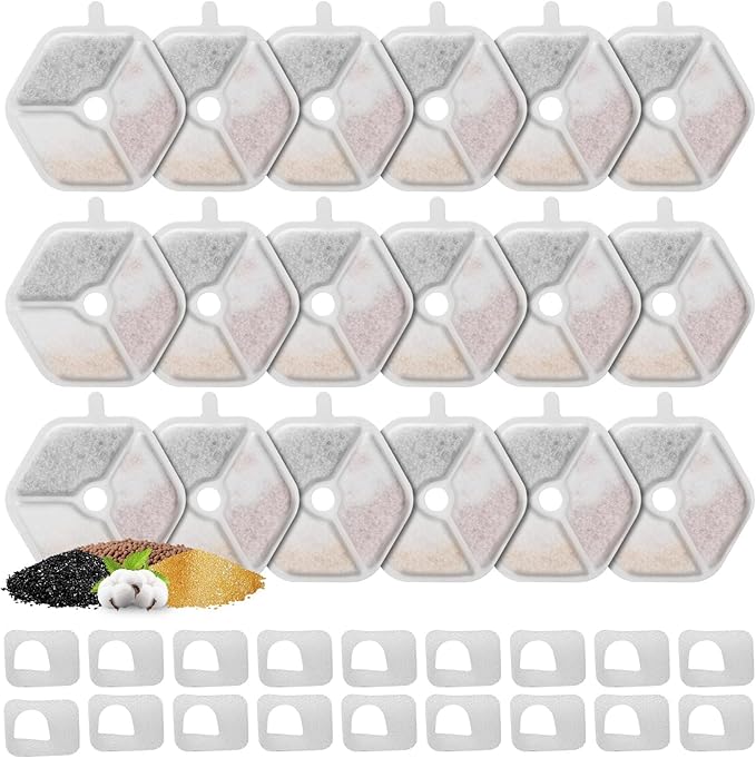 18 Packs Replacement Filters and Sponges for 152oz/4.5L Wireless Cat Water Fountain, ZEKIRY Cat Water Fountain Filters, 5-Layer Filtration System Pet Fountain Filters-PawvioPets