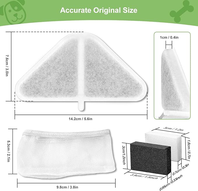 12 Sets of Replacement Filters for 230oz/7L Dog Water Fountain, GISOFIK Cat Water Fountain Filter, 5 Layers Filtration System Pet Fountain Filters Replacement (12 Filters+12 Mesh Bag+14 Sponge)-PawvioPets