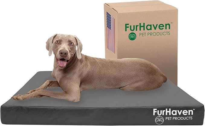 Furhaven Water-Resistant Cooling Gel Dog Bed for Large Dogs w/ Removable Washable Cover, For Dogs Up to 125 lbs - Indoor/Outdoor Logo Print Oxford Polycanvas Mattress - Stone Gray, Jumbo Plus/XXL-PawvioPets
