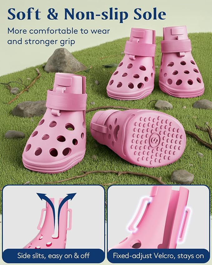 Dog Shoes for Hot Pavement, Breathable Dog Boots Paw Protectors with Adjustable Straps & Non-Slip Sole, Easy On & Off, Waterproof, Easy-Cleaning (Pink, S)-PawvioPets