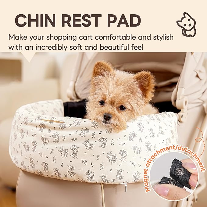 Dog Stroller Cushion & Mat, Pet Stroller Cushion for Dogs & Cats, 5-Level Waterproof & Removable Inner Core, Dog-Ergonomic 3-Zone Support, 4-inch Thickness (Flower Set)-PawvioPets