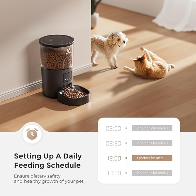 Automatic Cat Feeder - 3L Pet Dry Food Dispenser with Timed Programmable Portion Control, Dual Power Backup, Easy Set Up, 10 Meals Per Day for Cats and Puppies, Black（Remote Not Supported）-PawvioPets