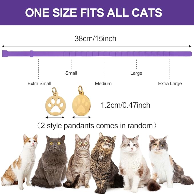 4 Pcs Cat Calming Collar Adjustable Lavender Scent Relaxing Cat Collar with 2 Pendant for Puppies Reduce Stress Aggression Anxious, up to 15 Inches(Purple, Gold)-PawvioPets