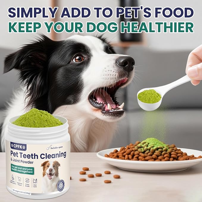 Dental Cleaning Joint Powder for Dogs - 6.35OZ Dog Dental Cleaning Powder with Probiotics to Lighten Bad Breath and Control Plaque Tartar Supports Dog Dental Care and Joint Health-PawvioPets