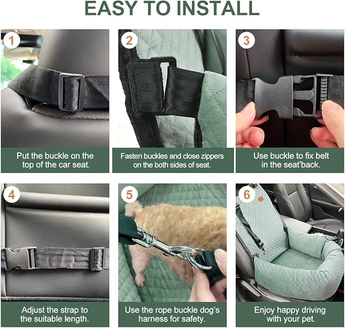 Dog Car Seat for Small Medium Dogs Up to 40lbs, Detachable Washable Soft Pet Booster Travel Bed for Front & Green Seat with Safety Leash Belt-PawvioPets