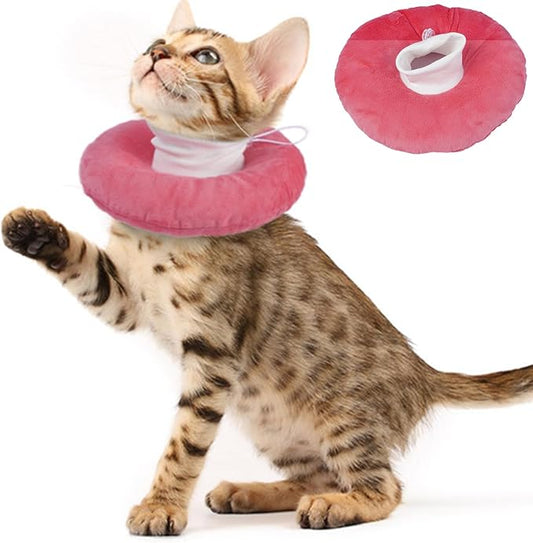 Cat Cones to Stop Licking, Adjustable Neck Soft Elizabethan Collar After Surgery, Comfortable & Lightweight Cute Kitten Donut Collar for Head/Foot Wounds Recovery, Pink Small-PawvioPets