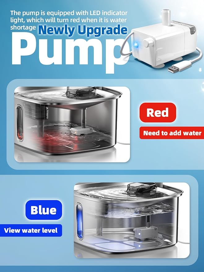 Dog Water Fountain for Large Dogs, 9L/2.4Gal Stainless Steel Dog Fountain with Water Level Window & Filtration, Automatic Pet Water Bowl Dispenser Indoor, for All Dogs and Multi-Pet (Pump)-PawvioPets