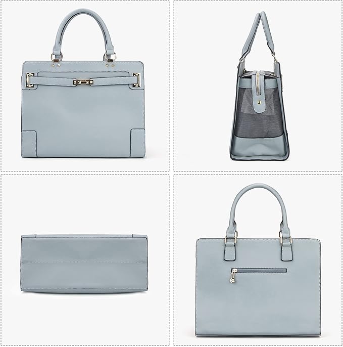 Fashion Pet Carrier Dog Cat Carrier Purse Soft-Sided Leather Handbag Pet Tote Bag for Small Dogs Puppy and Cats TSA Airline Approved (Grey)-PawvioPets