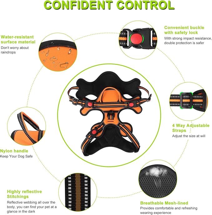 Dog Harness, Adjustable Reflective Dog Vest No Pull Dog Harness with Badge and Bow Tie for Puppy Small Medium Large Dogs-PawvioPets