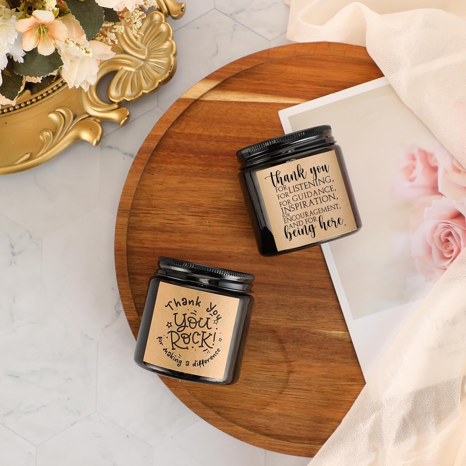 Roowest 10 Jars Thank You Gift Candles 3.5 oz Employee Appreciation Gifts Bulk Soy Wax Jar Inspirational Candle Thank You for Coworkers Employee Women Teacher Volunteers(Black,Classic Style)