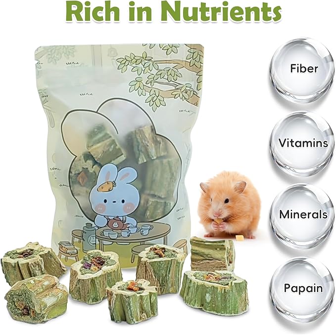 Fhiny Rabbit Chew Toys Natural Baked Papaya Wood Bunny Molar Treats Contain Alfalfa Grass Apple Carrot and Purple Sweet Potato Filling for Hamsters Guinea Pigs Chinchillas Teeth Grinding(0.44 lb)-PawvioPets